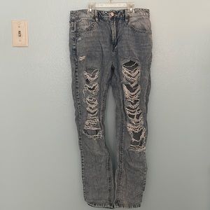 Acid wash distressed mom jeans